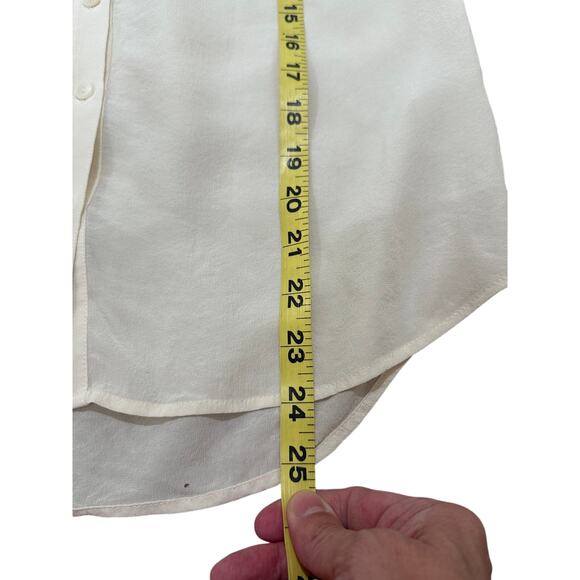 Valette Silk Long Sleeve Semi-Sheer Split Neck Top Blouse Cream, size XS - Picture 7 of 8